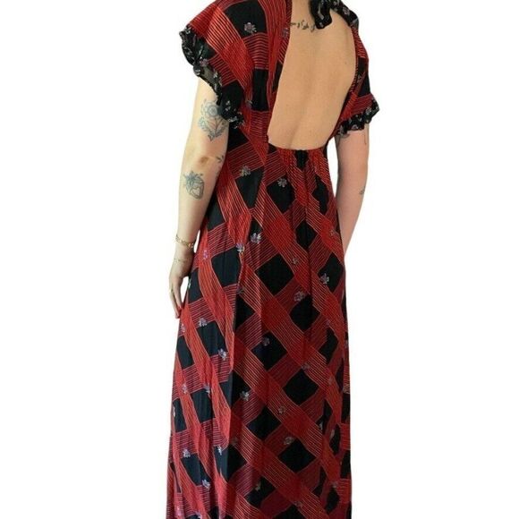 Vintage 1970s Young Innocent Red Plaid Gothic Grunge Prairie Cottagecore Dress M - Picture 6 of 10